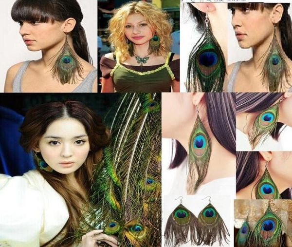 

retro national style luxury peacock feather earrings color wild earrings fashion trend 24 pairs whole1884767, Silver