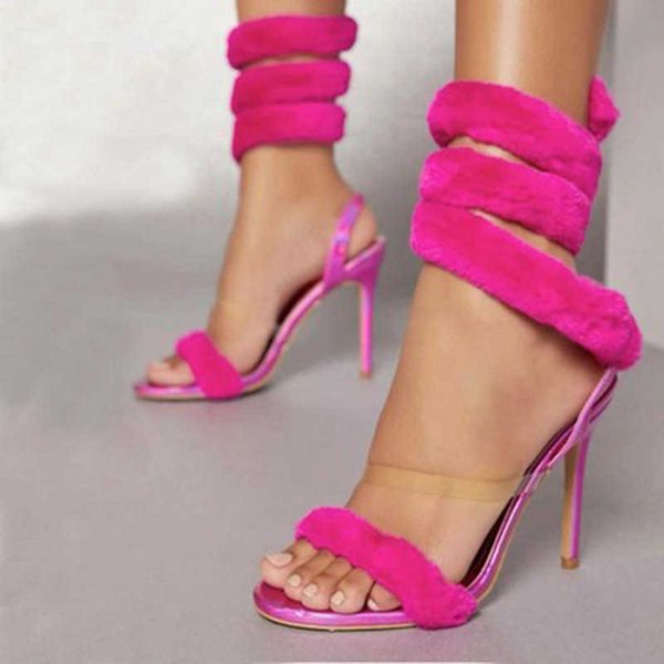 

lady sandals high heels summer new women's shoe open toe fur heel, Black