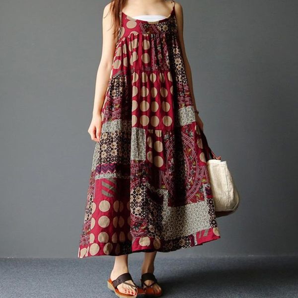 

dresses women cotton linen boho maxi dress big size sleeveless spaghetti strap summer loose casual kaftan vestidos long oversized dress, Black;gray