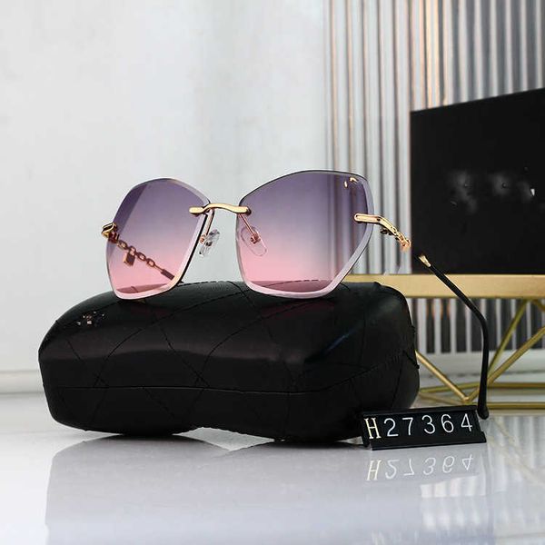

wholesale of frameless large frame women's sunglasses small fragrance printed new glasses, White;black