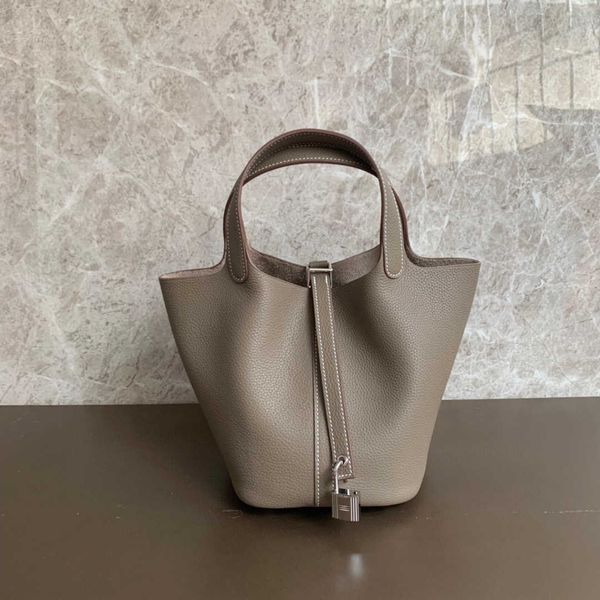 

wholesale designer h ormes totes handbags vegetable basket bag 18cm22 elephant gray gold and silver buckle hand sewn wax thread tc large cow