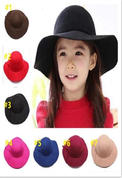 

autumn winter warm kids boys girls vintage wide brim cap soft wool felt bowknot bowler floppy children sun hat beach hat4960563, Yellow