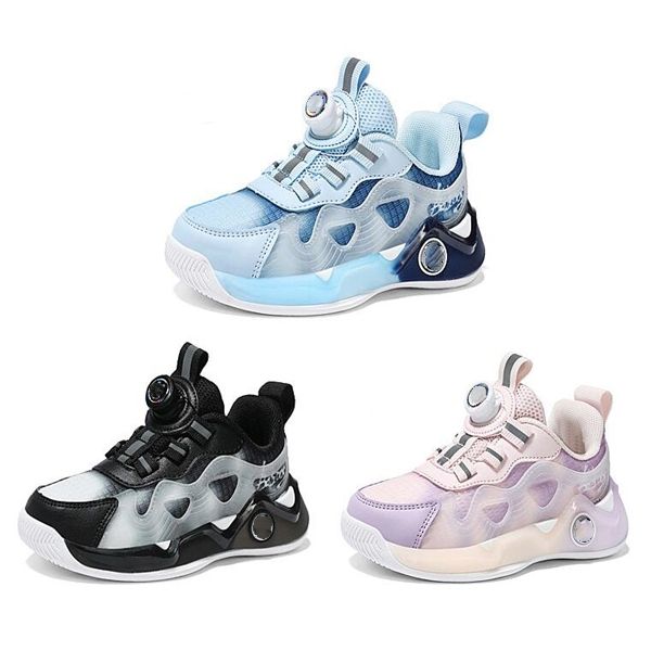 

new fashion children's shoes children's breathable single-mesh sneakers rotating buttons children's casual shoes, Black