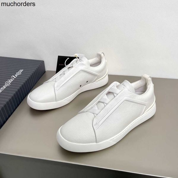 

zzegna zegna new deerskin sports casual shoes men's shoes ultra light white low cross elastic sleeve shoes, Black