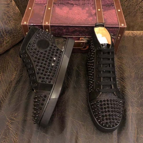 

shoes men's with rivet red soles high collar full nail casual board shoes men's color matching trendy brand small white shoes, Black