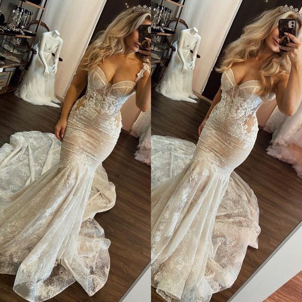 

berta mermaid wedding dresses sweetheart lace wedding dress sweep train vintage appliques robe de mariee bridal gowns, White