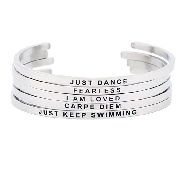 

stainless steel bangle engraved positive inspirational quote cuff bracelet bangle silver mantra bangle for women gift5969714, Black