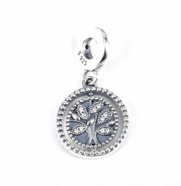 

new authentic 925 sterling silver charm spinning tree of life with crystal pendant beads fit european bracelet bangle diy fashion 9666367, Black