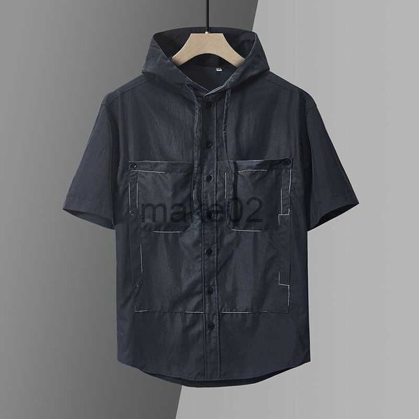 

men's casual shirts shirt men's new summer fashion casual loose short sleeve fashion brand half sleeve hooded thin coat men x0626, White;black