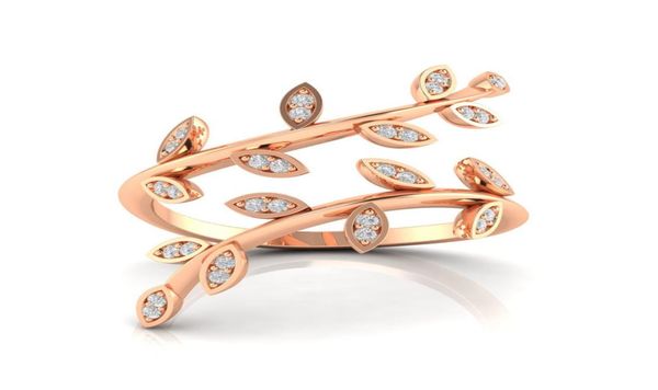 

r519 luxury rings jewelry female new style thin rose gold branch rings for women gold color white rystal leaves3361235, Silver