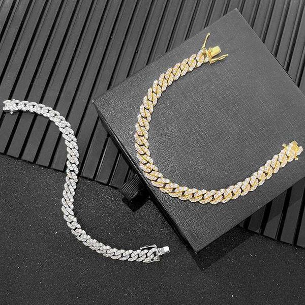 

hip hop test pass 7mm gold plated 925 silver jewelry moissanite diamond cuban bracelet for man women