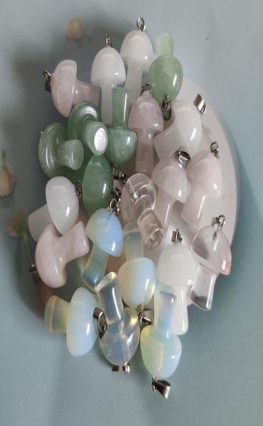 

natural stone carved 20mm mushroom charms quartz crystal tiger eye hand pendant charms for diy jewelry making necklace1015115, Bronze;silver