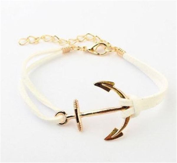 

anchor bracelets for women men fashion charm bracelets bangles rope 8 leather masculina jewelry vintage pulseira pulsera mujer 15140015, Golden;silver
