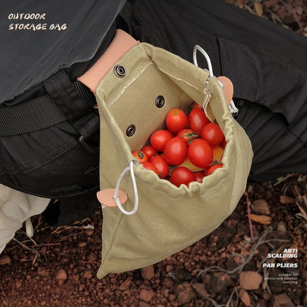 

outdoor foraging bag leather bushcraft bag vegetable harvest garden fruit picking waist tools storage hanging pouch camping