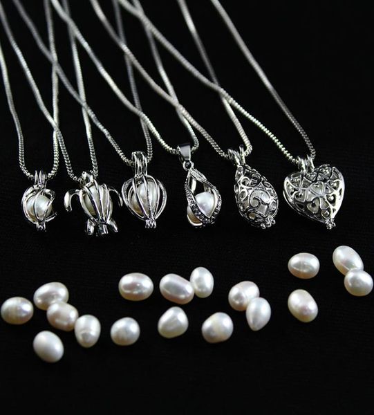 

whole love wish pearl cages locket necklace hollow out oyster pearl pendant necklace freshwater pearl shark mermaid jewelry7392707, Silver