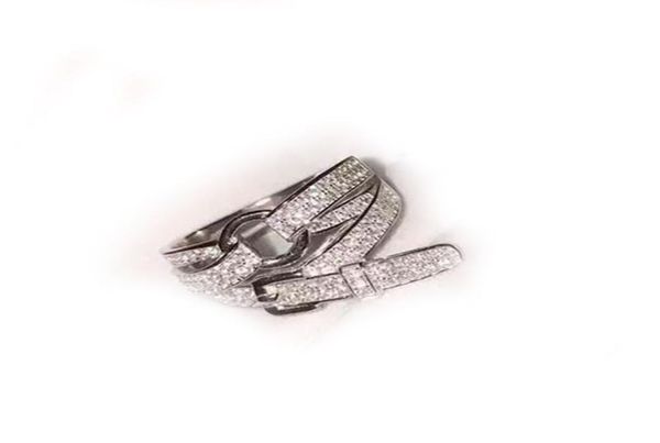 

s925 silver ring with drill belt buckle and movable ring female style japanese and korean zircon fashion creative chao man jewelry2298552, Golden;silver