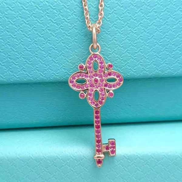 

versatile tiffay red key necklace korean version new micro inlaid full diamond women's summer collar chain live edition jewelry, Silver