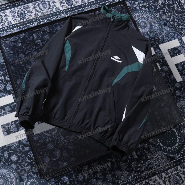 

xinxinbuy men designer coat jacket paris panelled nylon fabric letter embroidery sets tracksuit long sleeve women blue m-3xl, Black;brown