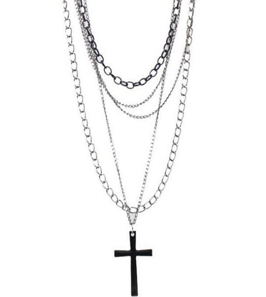 

design fashion hip hop vintage multi layer chain black cross necklaces pendants gothic long choker for women punk jewelry party gi6703595, Silver