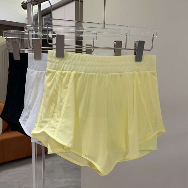 

lu lus y sports shorts elasticband mesh fake two-piece liner anti-slip running gym fiess shorts mesh gauze breathable pilates yoga training