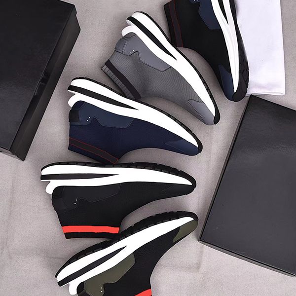

summer new knitted tide men's shoes thick soles increase casual shoes high shoes men in the state cover foot ankle boots sleeve ankle b, Black