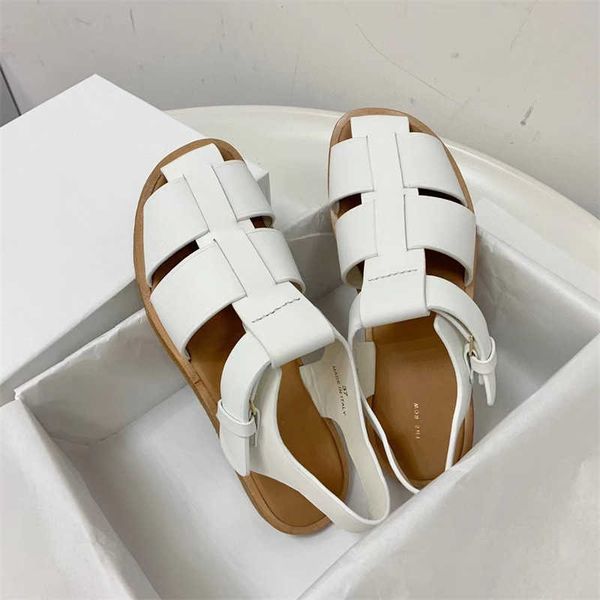 

the row the * row new genuine leather woven sandals women's leisure fashion versatile baotou flat caligae shoes, Black