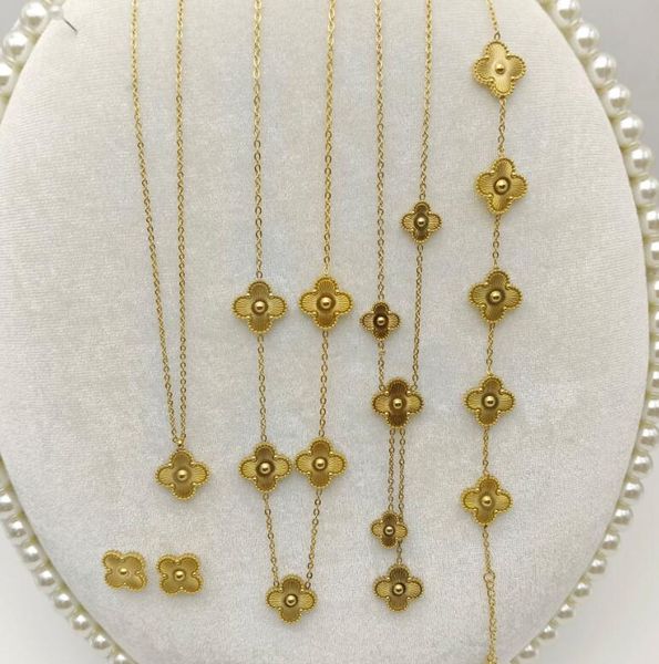 

will not fade 4 four leaf clover luxury designer jewelry sets shell brass copper women bracelet earrings necklace valentine's day birth, Black