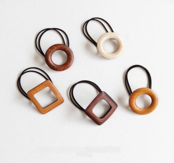 

lady rubber band geometry wooden hair rope women hair accessories korean round female square ponytail4418846, Golden;silver