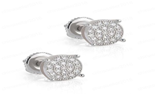 

925 silver hip hop iced out stud earrings for men women bling zircon cz gemstone silver earring hiphop rapper jewelry gift1500622, Golden;silver
