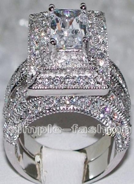 

fashion jewelry 2in1 engagement jewelry handmade gem 5a zircon stone 14kt white gold filled wedding band ring set sz 5113957036, Slivery;golden