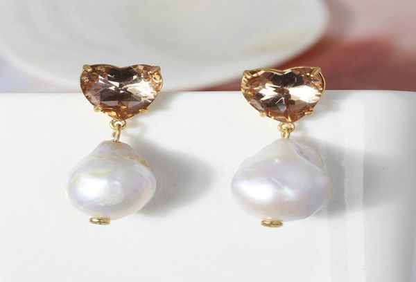 

real gold plated heart crystal t drop stud b natural pearl earrings brand letter earrings8925394, Silver
