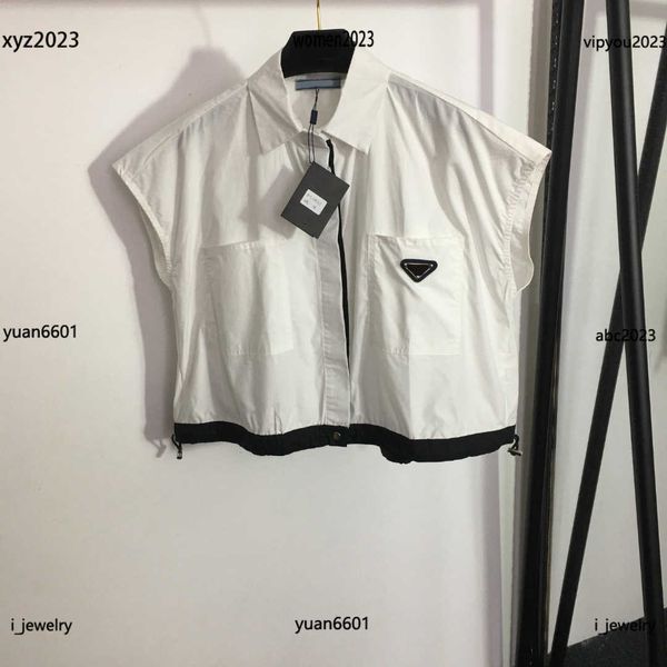 

womens designer clothing drawstring design lady blouse size s-l double pocket sleeveless shirt, White