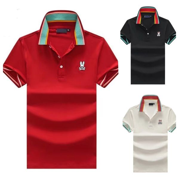 

men's skeleton rabbit psycho bunny polo shirt flocked print cartoon embroidery short sleeve fashion brand leisure men and women's, White;black