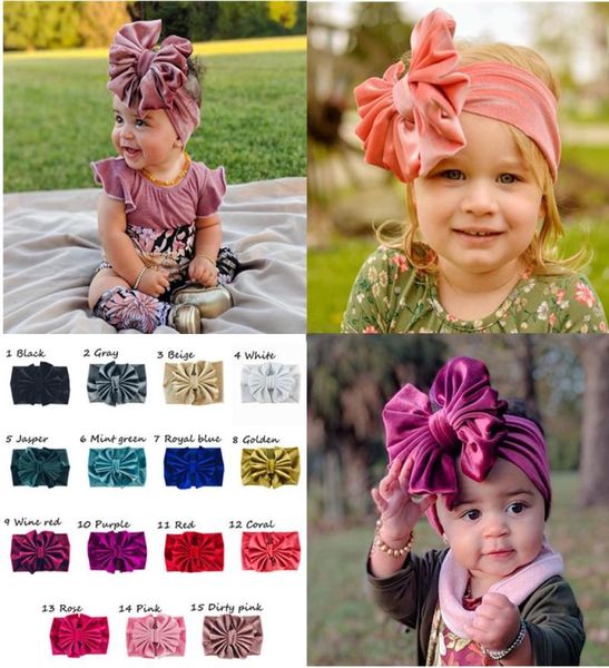 

15 colors cute big bow hairband baby kids girls toddler velvet elastic headband knotted turban head wraps bowknot hair accessorie3259349, Silver
