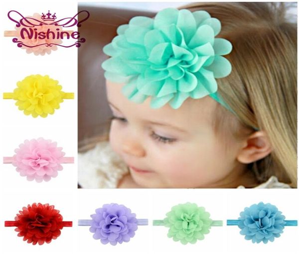 

nishine 4 inch elastic headband chiffon flower head band newborn hair band kids headwear hair accessories1145221, Slivery;white