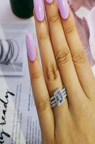 

cluster rings 925 sterling silver wedding set 3 in 1 band ring for women engagement bridal fashion jewelry finger black friday r197338007, Golden;silver