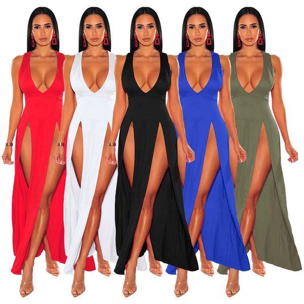 

2023 summer women's designer new dress deep v split multi color dress strap dress evening club dress women's, Black;gray