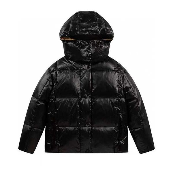 

autumn winter women fenis bright face waist hooded ski suit, classic version of down jacket for women., Black