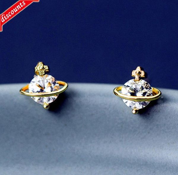 

zircon inlaid universe earrings female personality net red fashion cute mini fresh mori star saturn surround q31677508148, Golden;silver