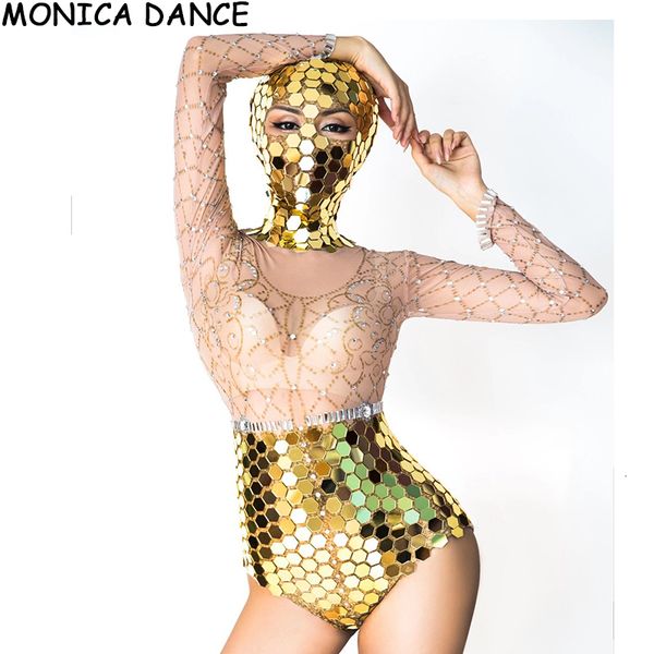 

women's jumpsuits rompers stage gold mirror silver transparent bodysuit headdres dancer prom wear birthday celebrate 230625, Black;white