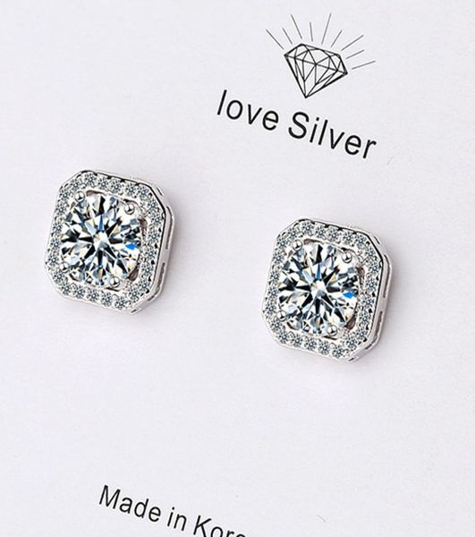 

bling bling earrings for women girls man couples silver rose gold big square cz diamond rhinestone earring stud with gift box7267144, Golden;silver