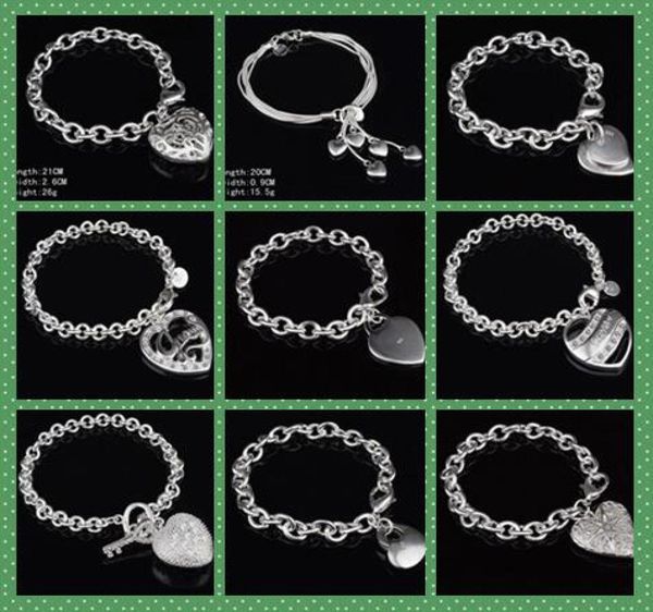 

man woman bracelets mix order 9 styles 10pcslot plated 925 silver love heart pendant link chain charm bracelets highquality7249424, Black