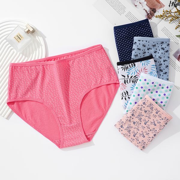 

plus size 4xl high waist panties for women cute print soft ladies briefs cotton breathable lingeries female underwear m1185, Black;pink