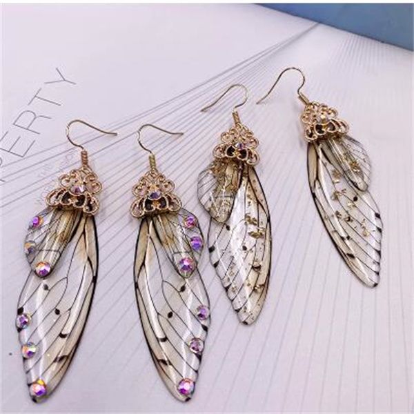 

new handmade fairy simulation wing earrings insect butterfly wing drop earrings foil rhinestone earrings romantic bridal jewelry gc2195, Silver