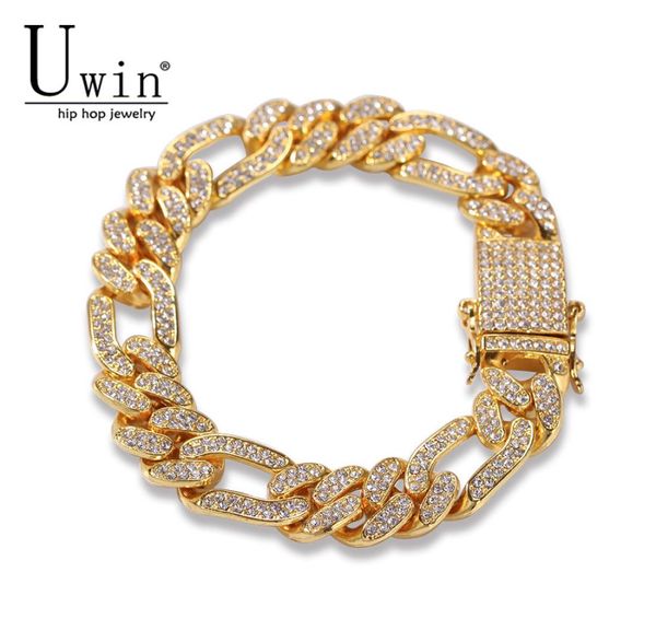

uwin figaro link bracelet 13mm cuban iced out rhinestones fashion hip hop punk style gold silver men women jewelry drop 4888899, Golden;silver