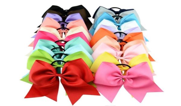 

big bowknot solid girls cheerleading hair bows grosgrain ribbon cheer bow elastic band ponytail hair holder for girl 5983194618, Slivery;white