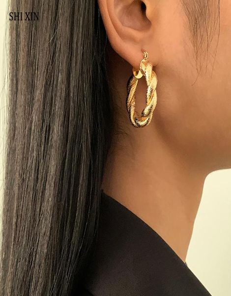 

punk thick cross hoop earrings for women fashion goldsilver color circle 2021 trendy round female huggie8741535, Golden;silver
