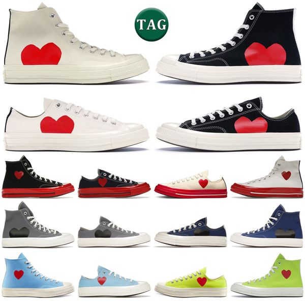 

designer canvas shoes 1970s chuck taylors high low all star comme des garcons play black white grey blue red midsole classic mens trainers o