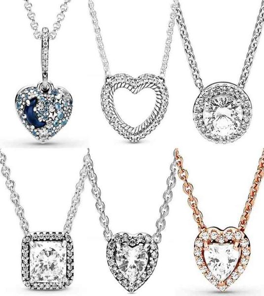 

sparkling blue moon & stars open heart classic timeless elegance 925 sterling silver necklace for bead charm jewelry3096323