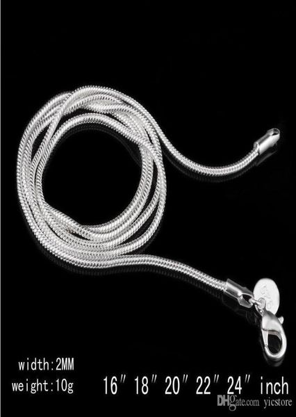 

2mm 925 sterling silver chains choker necklaces jewelry in bulk optional size 16 18 20 22 24 inches2401216